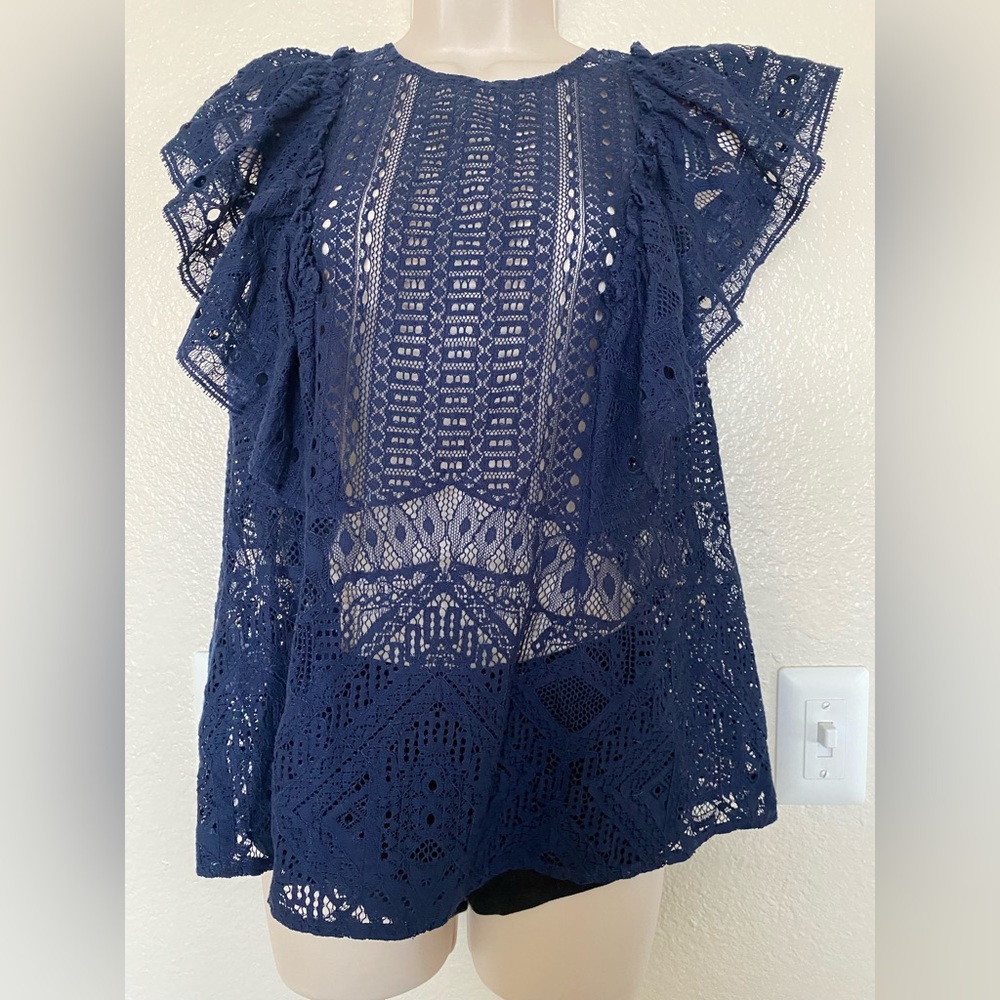 Navy Blue Lace Blouse